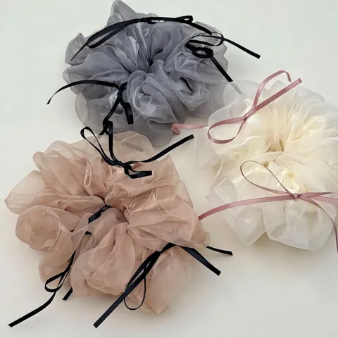 Chouchous en Maille avec Nœud Style Ballet Français Grands Élastiques à Cheveux Élégants en Fil de Maille Accessoires Cheveux pour Femmes