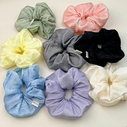 Coleteros Plisados de Estilo Coreano Tela Hecha a Mano Color Sólido Elásticos para el Cabello Sujetador de Coleta Mujer