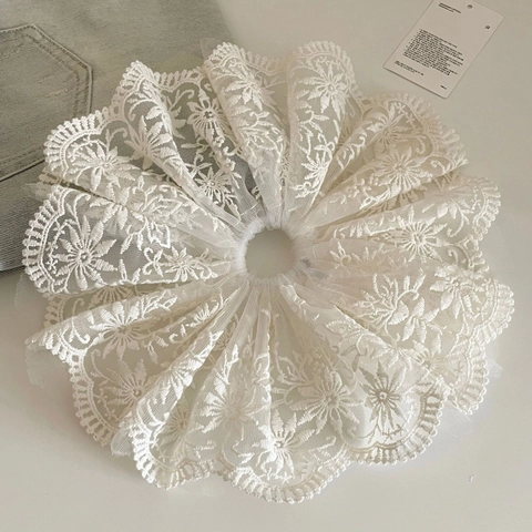 Französischer Stil Weiße Spitze Haargummi Elegant Blumen Stickerei Haarschmuck Groß Übergroß Gefaltetes Netz Zubehör Für Damen