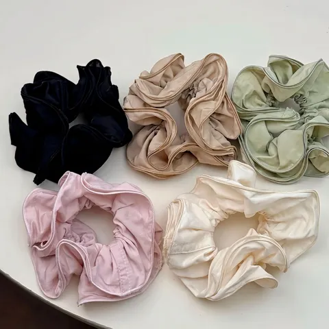 Coletero Oversize Elegante De Color Sólido Con Bordes De Volantes Tela De Satén Suave Elástico Para El Cabello Accesorio
