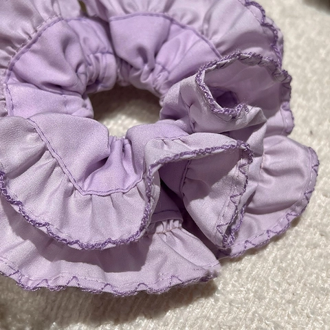 French Style Princess Lace Ruffle Hair Scrunchie Large Purple Pleated Hair Tie Elastic Hair Band Vintage Headwear For Women Girls