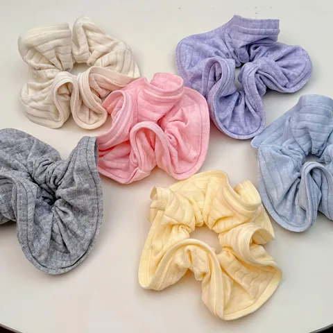 Sweet Ribbed Knit Scrunchies Striped Fabric Hair Ties For Women Daily Use Elastic Hair Bands Ponytail Holders Korean Style Accessories