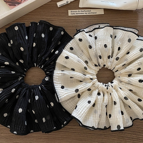 Vintage Polka Dot Large Scrunchie Pleated Fabric Elastic Hair Band Oversized Hair Tie For Women Daily Hair Accessories