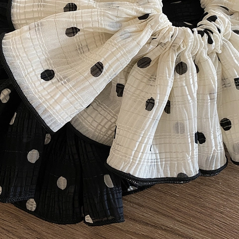 Vintage Polka Dot Large Scrunchie Pleated Fabric Elastic Hair Band Oversized Hair Tie For Women Daily Hair Accessories
