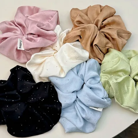 Coletero de Satén con Estrás Crema Elástico para Pelo Grande Elegante Alta Elasticidad Banda para el Pelo Patrón Cielo Estrellado Accesorios para el Cabello para Mujer