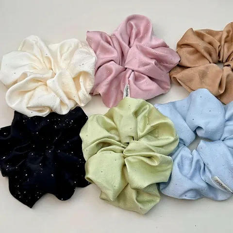 Scrunchie in Satin con Strass Crema Elastico per Capelli Grande Elegante Alta Elasticità Fascia per Capelli Motivo Cielo Stellato Accessori per Capelli Donna