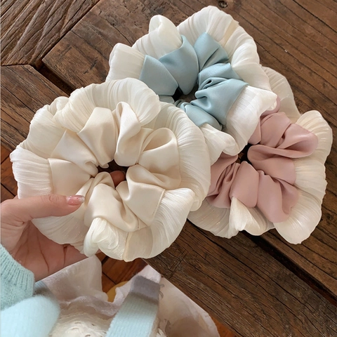 Scrunchie Grande con Volant Stile Balletcore in Tessuto Satin Elastico per Capelli Elegante Pieghettato per Donna Ragazza Accessori