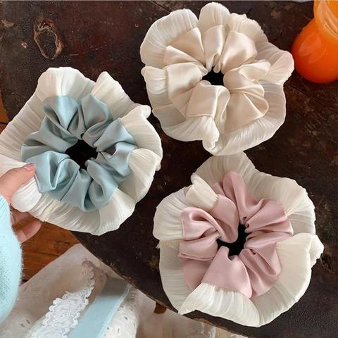 Scrunchie Grande con Volant Stile Balletcore in Tessuto Satin Elastico per Capelli Elegante Pieghettato per Donna Ragazza Accessori
