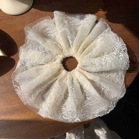Großer Koreanischer Stil Pailletten Spitze Haargummi Vier Lagen Mesh Stickerei Haarseil Vintage Haarschmuck Für Damen