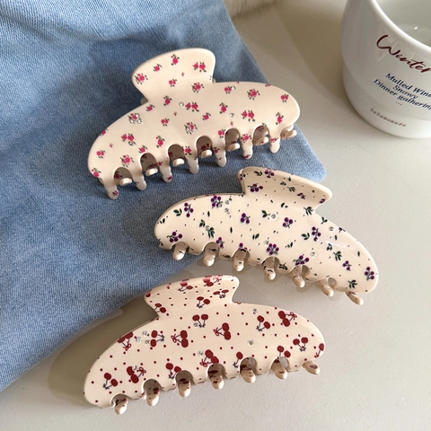 Eleganter Floral Acetat Haarklammer Mit Strass Süßes Kirschmuster Shark Clip Großer Haargreifer Für Damen Mädchen Accessoire