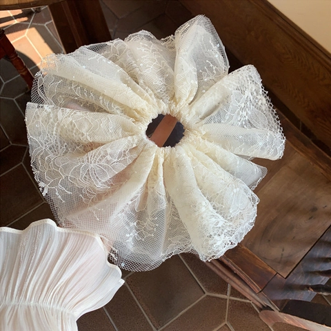 Großer Koreanischer Stil Pailletten Spitze Haargummi Vier Lagen Mesh Stickerei Haarseil Vintage Haarschmuck Für Damen