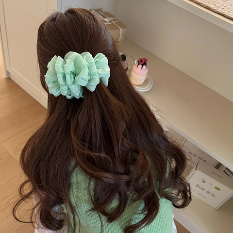 Pince Banane Rétro Français en Maille Style Nuage Vert Menthe Clip Vertical à Cheveux Accessoires de Cheveux Élégants pour Femmes