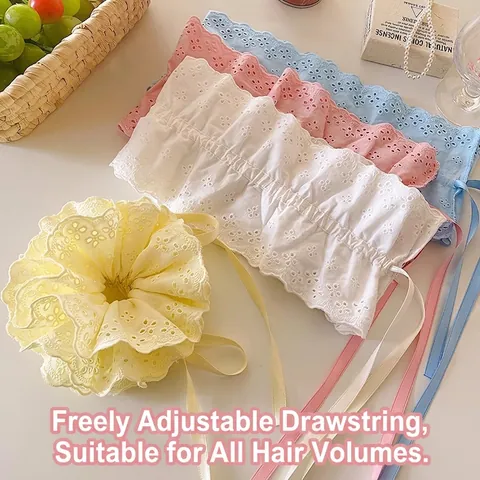 Chouchou en Dentelle Style Forêt pour Femmes Élégant Élastique à Cheveux Brodé Avec Long Ruban Nœud Accessoires de Coiffure