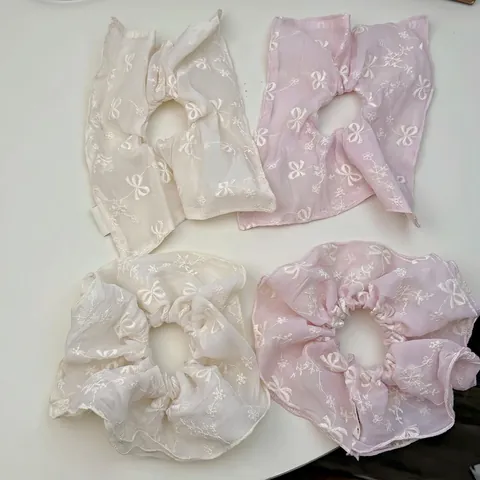 Süße Stickerei Organza Haargummis Für Damen Elegante Schleife Haarbänder Pferdeschwanz Styling Mode Haarschmuck