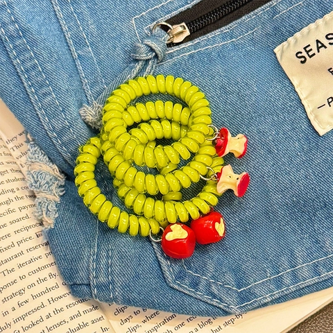 Elastico per Capelli a Cavo Telefonico di Moda Ciondolo a Mela e Cuore Anello a Spirale Fascia Elastica per Capelli per Donna Accessori