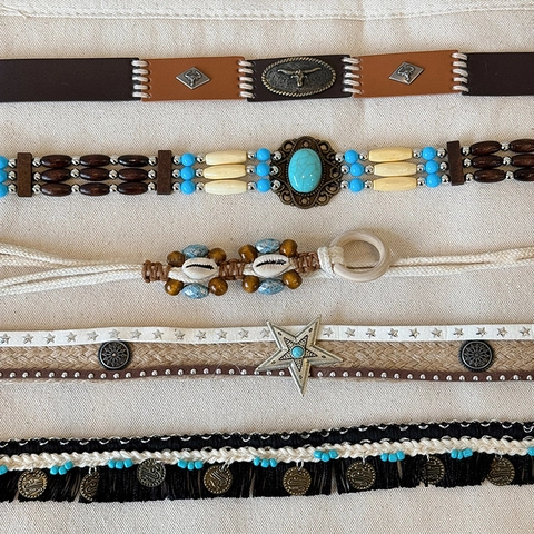 Bohemian Ethnic Style Handmade Woven Waist Chain For Women Vintage Resin Turquoise Beaded Decorative Belt Western Bull Head Accessory