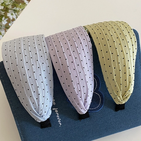 Diadema Ancha Plisada de Lunares para Mujer Estilo Coreano Antideslizante de Tela Accesorios de Moda para el Cabello para Uso Diario