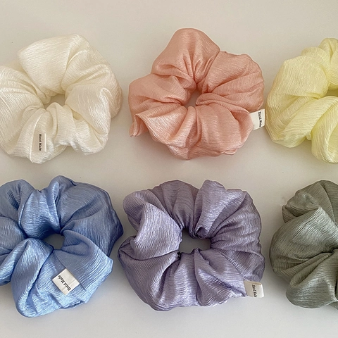 Coleteros de Tela Texturizada Estilo Coreano para Mujer Etiqueta Hecha a Mano Elásticos para el Cabello Color Sólido Accesorios