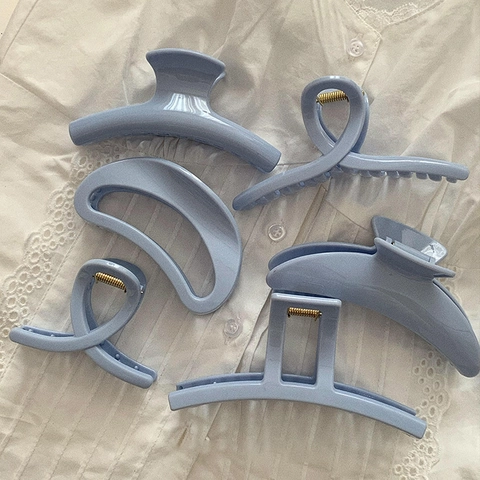 Matte Light Blue Hair Claws Large Shark Clips Elegant Minimalist Non-Slip Hair Styling Accessories For Women Daily