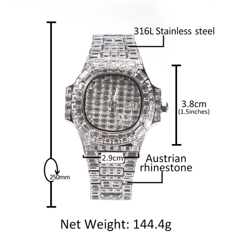 Luxury Men's Iced Out Quartz Watch Full Rhinestone Square Dial Wristwatch With Date Calendar Hip Hop Fashion Jewelry For Men