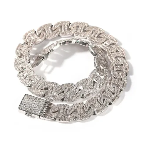 Hip Hop Iced Out Cubaanse Schakelketting Koper Micro Pave Zirconia Baksluiting Heren Streetwear Mode Sieraden Cadeau