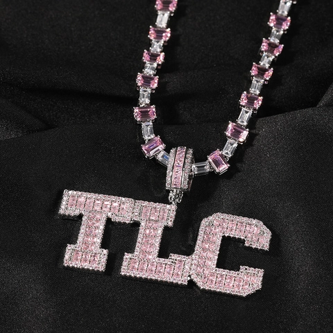 Hip Hop Copper Custom Initial Letter Zirconia Pendant Necklace For Men Women Iced Out Pink White Zircon Tennis Chain Jewelry