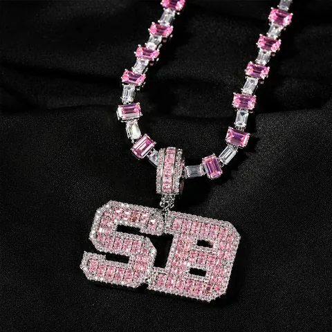 Hip Hop Copper Custom Initial Letter Zirconia Pendant Necklace For Men Women Iced Out Pink White Zircon Tennis Chain Jewelry