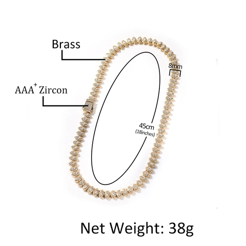 Luxury Hip Hop Iced Out Necklace Brass AAA Zircon Marquise Tennis Chain For Men Women Punk Streetwear Jewelry Accessory