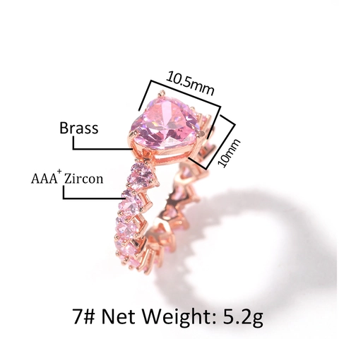 Bague en Cuivre avec Zircon en Forme de Coeur Romantique pour Femme Pierre Rose Blanche Style Hip Hop Bijoux Cadeau