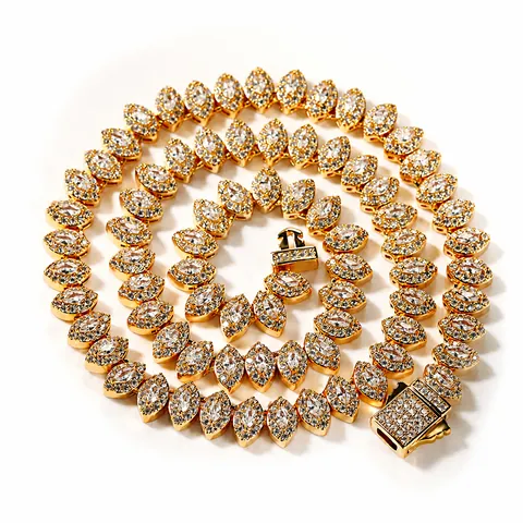 Luxury Hip Hop Iced Out Necklace Brass AAA Zircon Marquise Tennis Chain For Men Women Punk Streetwear Jewelry Accessory