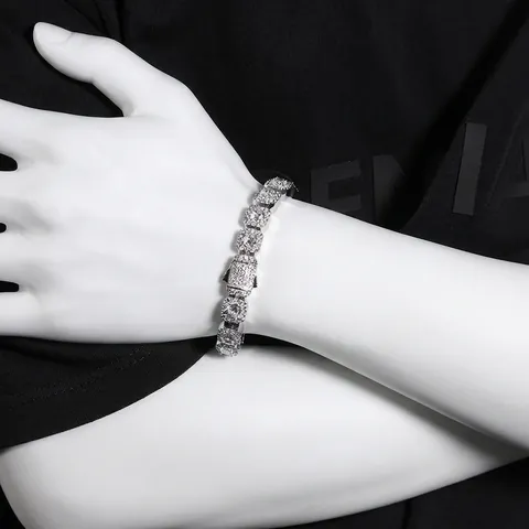 Bracciale da Tennis Hip Hop a Fiore Iced Out Lussuoso Rame con Intarsio di Zirconia Bracciale a Catena Geometrica per Uomo Donna Gioielli