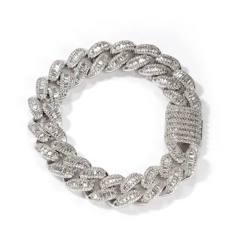 Iced Out Baguette Square Zirconia Cuban Link Bracelet Hip Hop Punk Copper Men Women Jewelry Gold Silver Heavy Chain