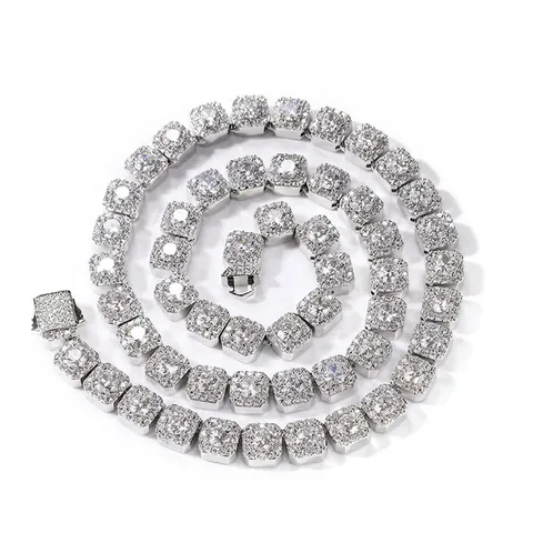 Hip Hop Copper Rhinestone Necklace For Men Women Iced Out Square Tennis Chain European Punk Jewelry Streetwear Party Accessorie