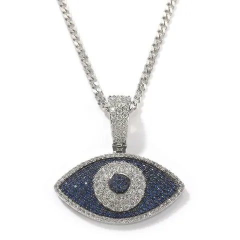 Hip-Hop-Halskette mit Evil-Eye-Anhänger aus Kupfer mit Zirkonia in Blau und Weiß Edelstahl-Seilkette für Unisex-Schmuck