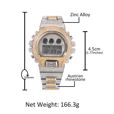 Reloj Digital de Lujo para Hombre Hip Hop Iced Out Correa de Metal de Aleación con Strass Reloj de Pulsera Electrónico