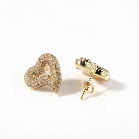 Orecchini a Lobo a Cuore Con Perno in Argento Sterling 925 Rame Micro Pave Zirconia Hip Hop Amore Orecchini Per Donna