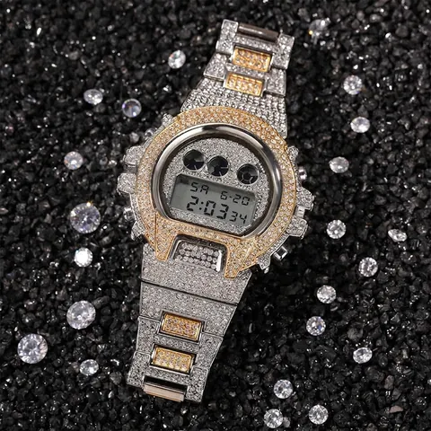 Reloj Digital de Lujo para Hombre Hip Hop Iced Out Correa de Metal de Aleación con Strass Reloj de Pulsera Electrónico