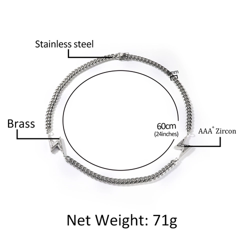 Hip Hop Stainless Steel Cuban Link Chain Necklace With Brass Iced Out Lightning Bolt Pendant Zirconia Jewelry For Men Women