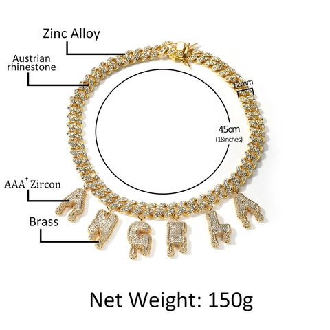 Hip Hop Iced Out Alphabet Drip Pendant Necklace Gold Silver Plated Alloy Rhinestone Cuban Link Chain For Women Men Jewelry