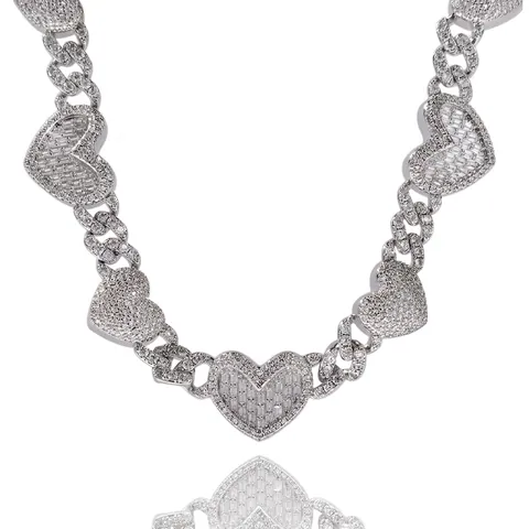 Hart Cubaanse Schakel Ketting Koperen Baguette Zirkoon Iced Out Sieraden Hip Hop Streetwear Bling Accessoire Voor Mannen Vrouwen