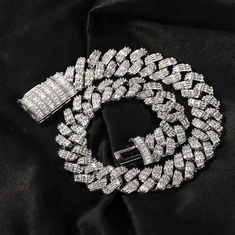 Collar Hip Hop de Eslabón Cubano para Hombre Mujer Cobre Diamantes de Imitación Incrustados Cadena Punk Joyería