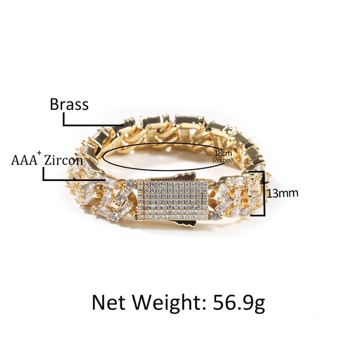 Hip Hop Iced Out Kubanisches Armband Für Herren Damen Baguette Zirkonia Kupfer Gold Silber Plattierte Kette Armband Schmuck