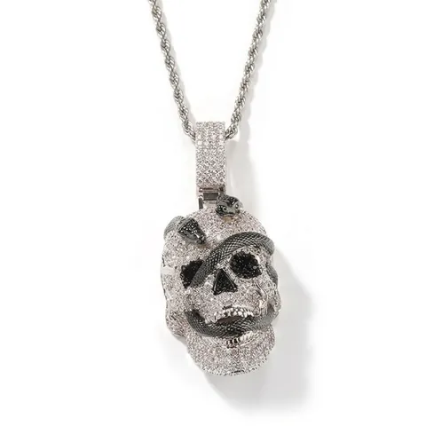 Collana con Ciondolo a Forma di Teschio di Serpente in Rame Zirconia Hip Hop per Uomo Gioielli con Catena a Torsione in Acciaio Inossidabile