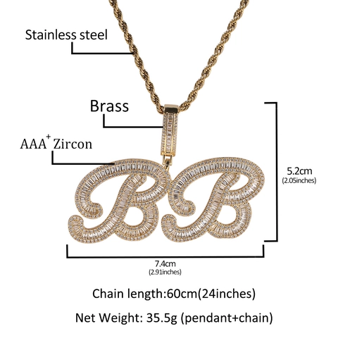 Collana con Pendente Lettera Hip Hop Iced Out in Rame e Zircone Alfabeto Iniziali per Uomo Donna Gioielli Streetwear