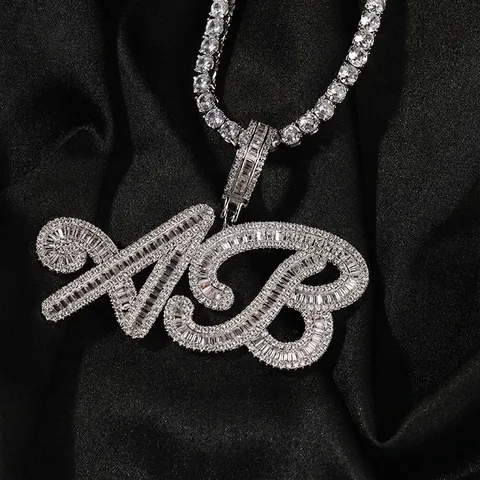 Collana con Pendente Lettera Hip Hop Iced Out in Rame e Zircone Alfabeto Iniziali per Uomo Donna Gioielli Streetwear