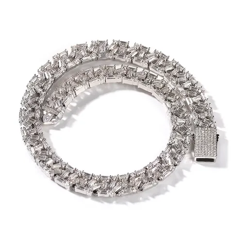 Luxe Hip Hop Koperen Iced Out Halsketting Voor Mannen Vrouwen Ingelegde Strass Geometrische Cubaanse Schakelketting Sieraden