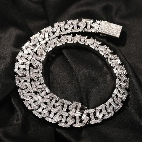 Luxe Hip Hop Koperen Iced Out Halsketting Voor Mannen Vrouwen Ingelegde Strass Geometrische Cubaanse Schakelketting Sieraden