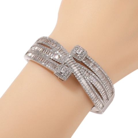 Hip Hop Punk Brass Zircon Bangle Bracelet For Women Men Iced Out Luxury Geometric Pave Wrap Cuff Bracelet Party Jewelry Gift