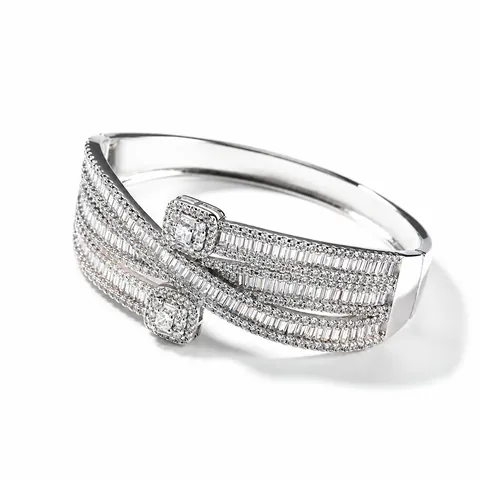 Hip Hop Punk Brass Zircon Bangle Bracelet For Women Men Iced Out Luxury Geometric Pave Wrap Cuff Bracelet Party Jewelry Gift