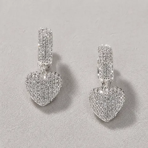 Hip Hop Heart Drop Earrings Brass With AAA Zircon Iced Out Luxury Pave Micro Setting Copper Earring For Men Women Gift
